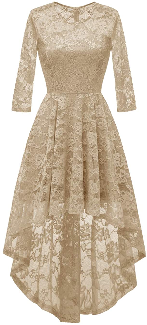 Price:$9.99    BeryLove Women's Hi-Lo Floral Lace Bridesmaid Dress Half Sleeves Cocktail Party Dress  Clothing