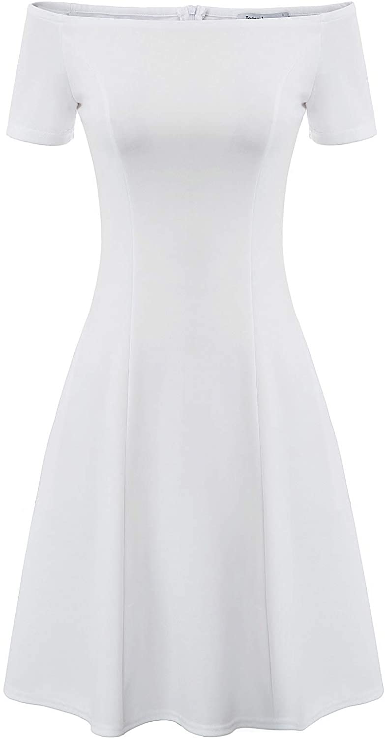 Price:$9.99    JASAMBAC White Off Shoulder Dress for Women Graduation Formal Tea Dress Size L White  Clothing