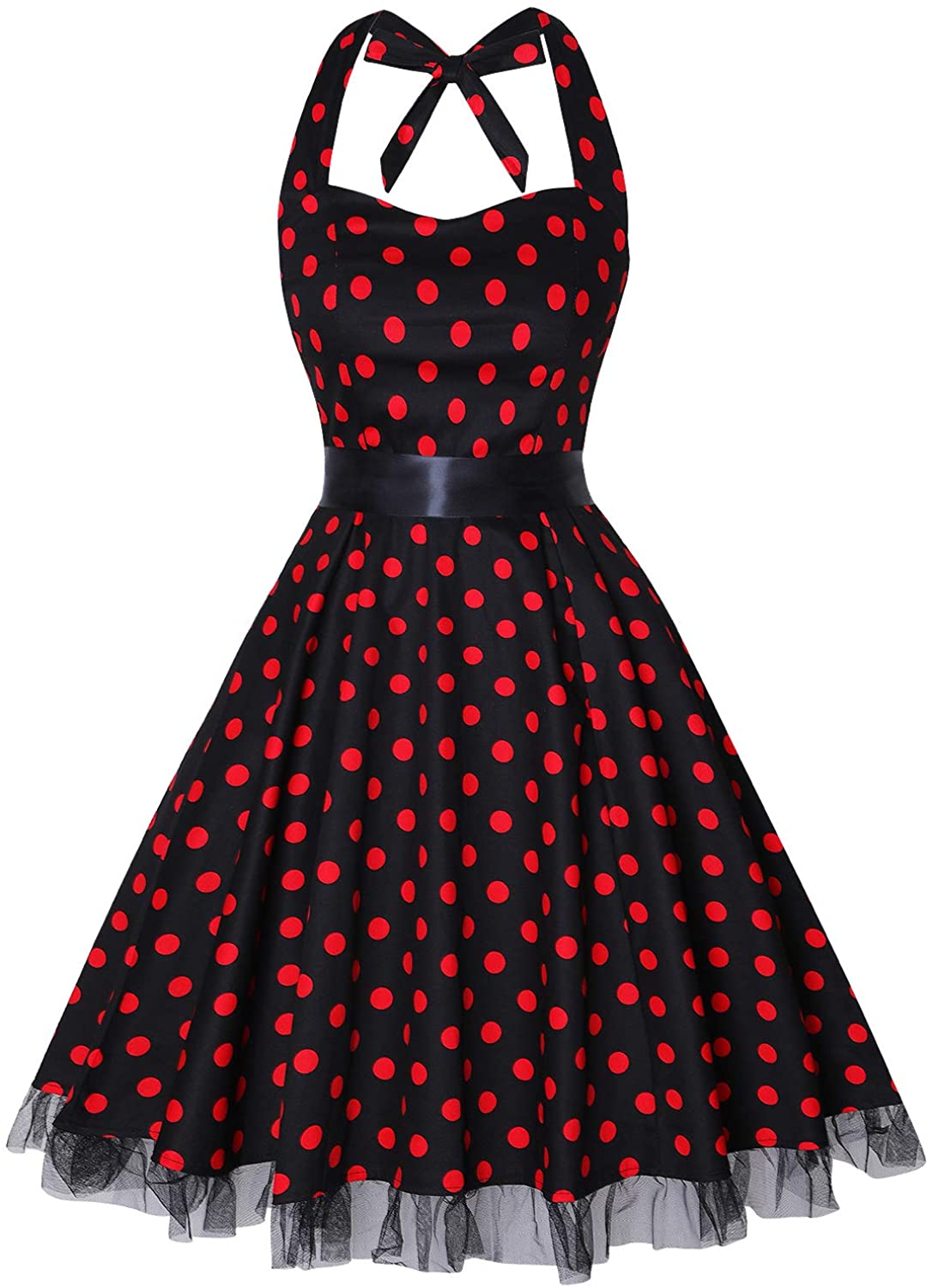 Price:$1.99    oten Women's Vintage Polka Dot Halter Dress 1950s Floral Sping Retro Rockabilly Cocktail Swing Tea Dresses  Clothing