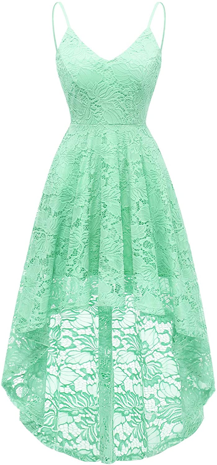 Price:$26.99    Bridesmay Women's V-Neck Adjustable Spaghetti Straps High Low Cocktail Party Bridesmaid Floral Lace Dress  Clothing