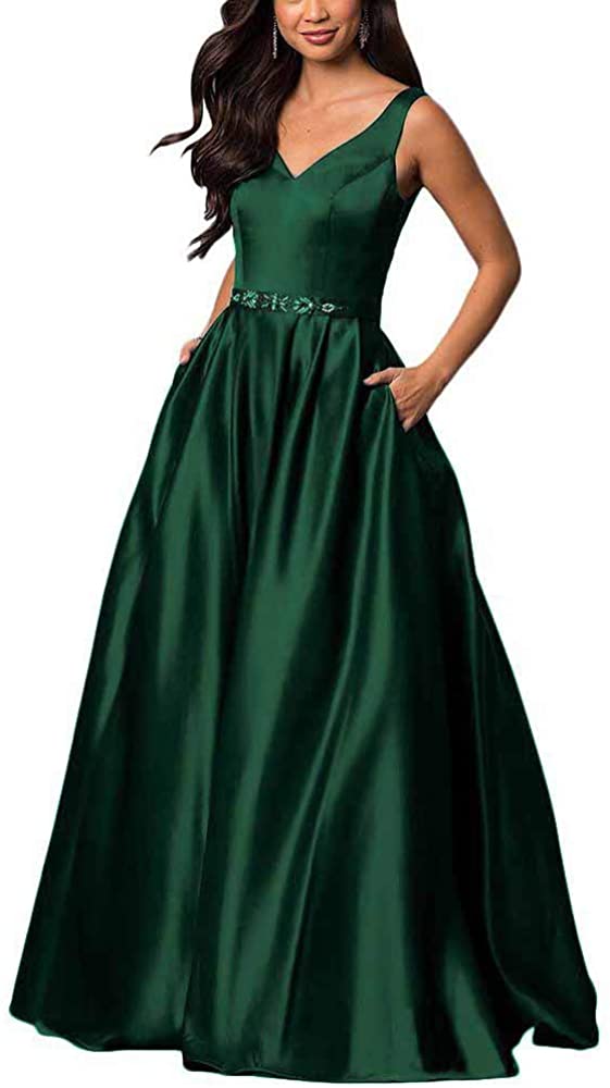 Price:$89.99 yinyyinhs V Neck Prom Dresses Long Stain Evening Ball Gowns Beaded Formal Dress at Amazon Women’s Clothing store