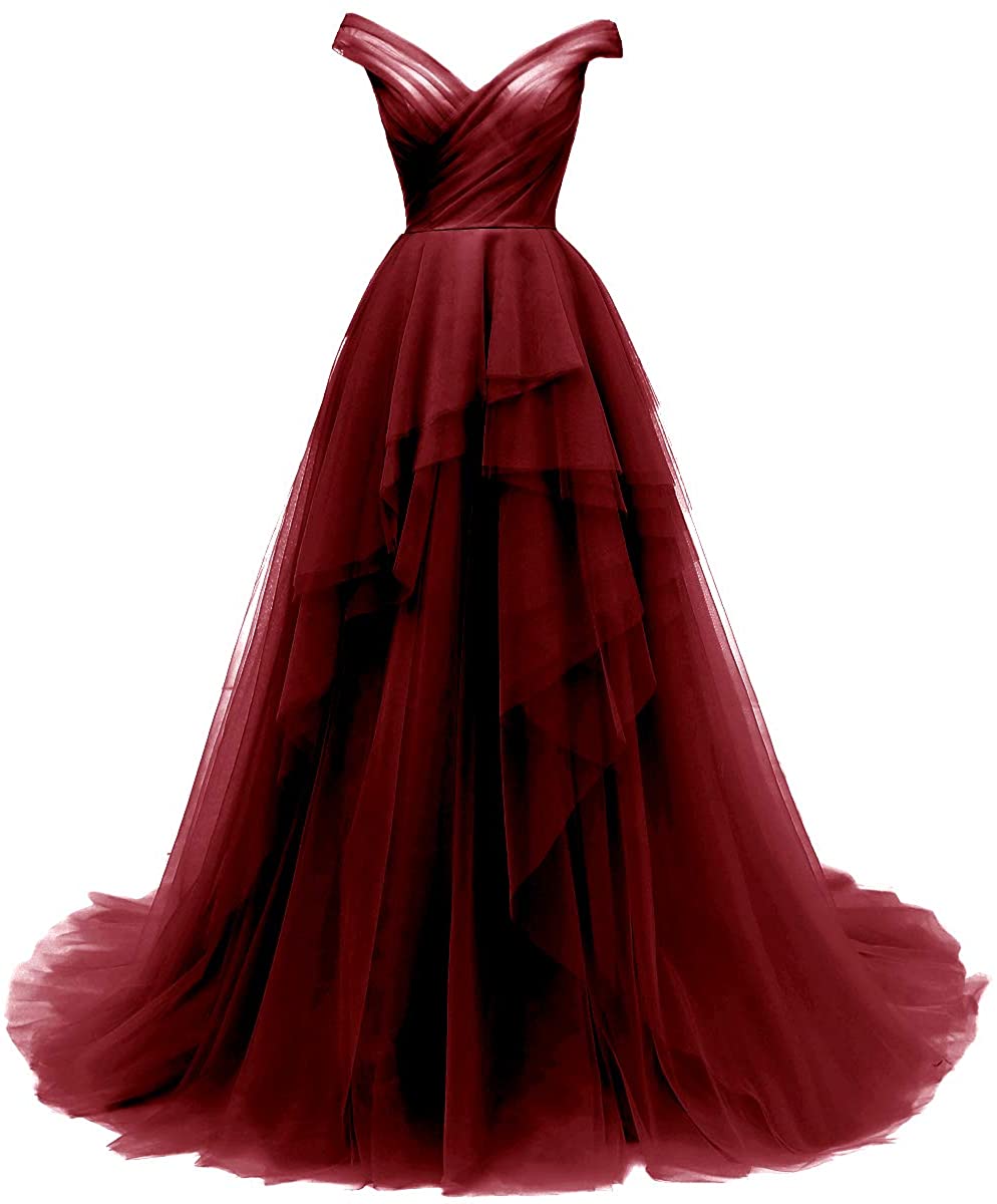 Price:$85.00 VKBRIDAL Women's Tiered Tulle Prom Dresses Long Off The Shoulder Formal Party Ball Gowns at Amazon Women’s Clothing store