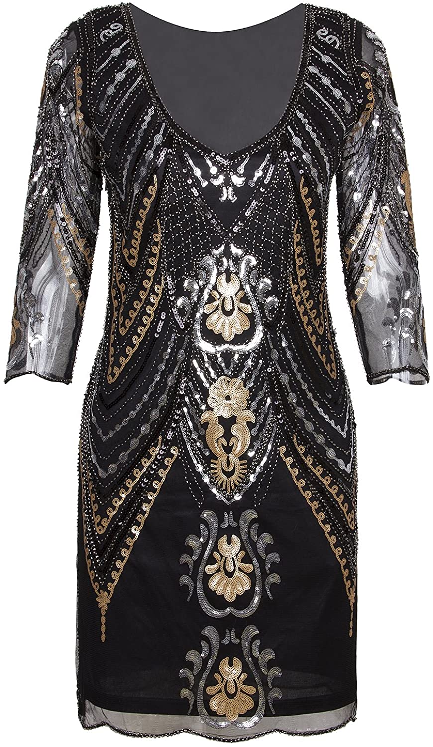 Price:$20.95    VIJIV 1920s Flapper Dress with 3/4 Sleeve V Neck Squins Cocktail Gatsby Dresses  Clothing