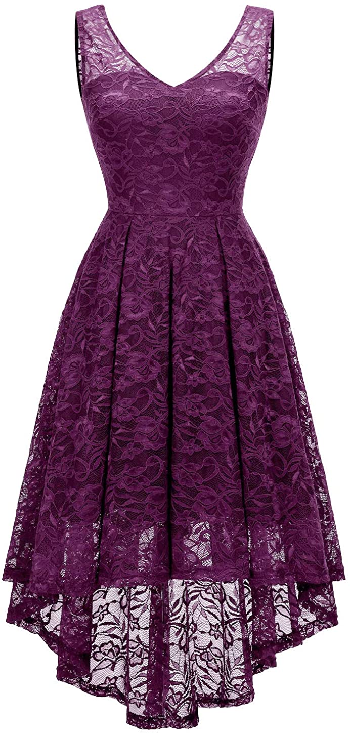 Price:$20.99    MODECRUSH Womens Formal Hi Low Skater Floral Lace Cocktail Party Prom Midi Dress  Clothing