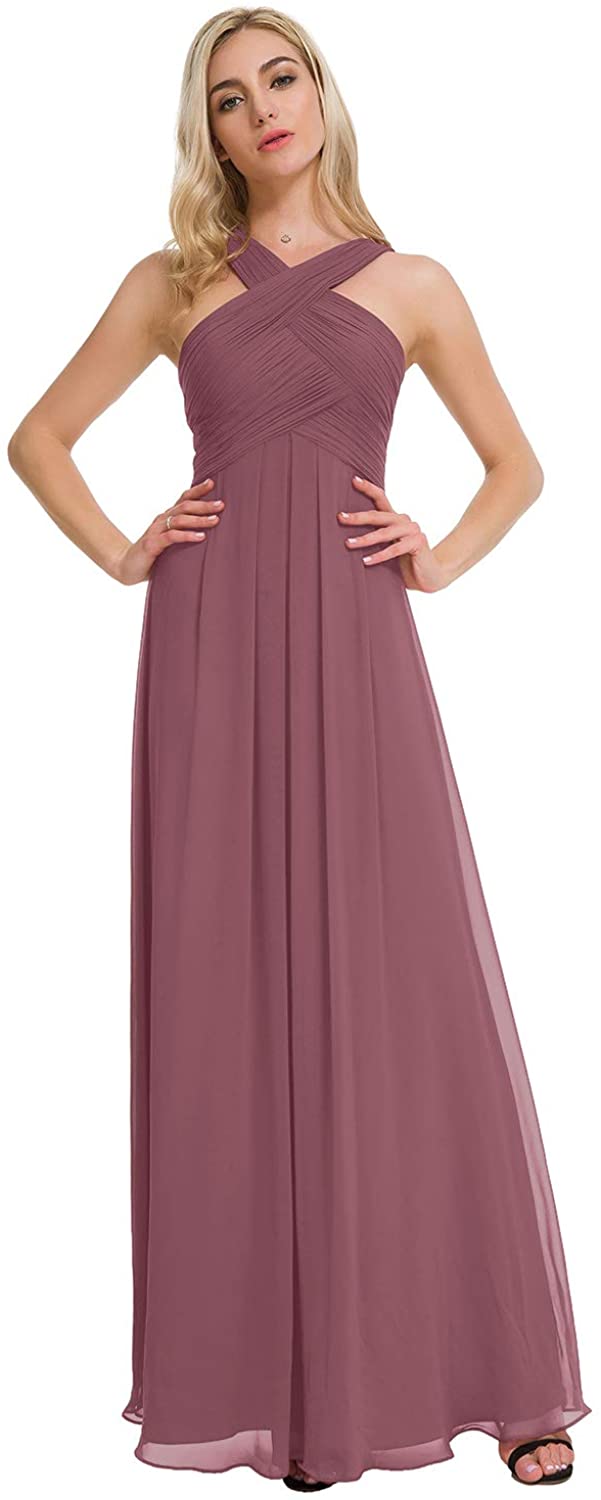 Price:$59.99 Alicepub Crisscross High-Neck Chiffon Bridesmaid Dress Long Formal Dresses Prom Evening Gown at Amazon Women’s Clothing store
