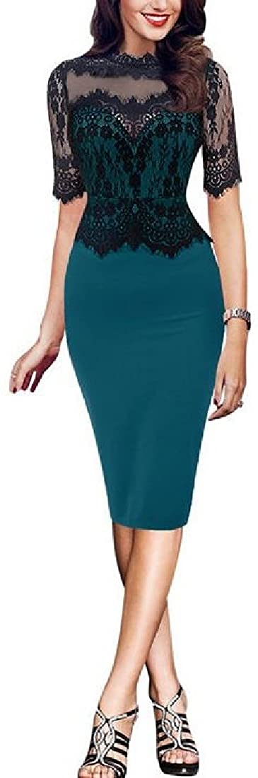 Price:$12.81 VITryst-Women Fitted for Sexy Lace Wear Office BodyconShort-Sleeve Evening Dress at Amazon Women’s Clothing store