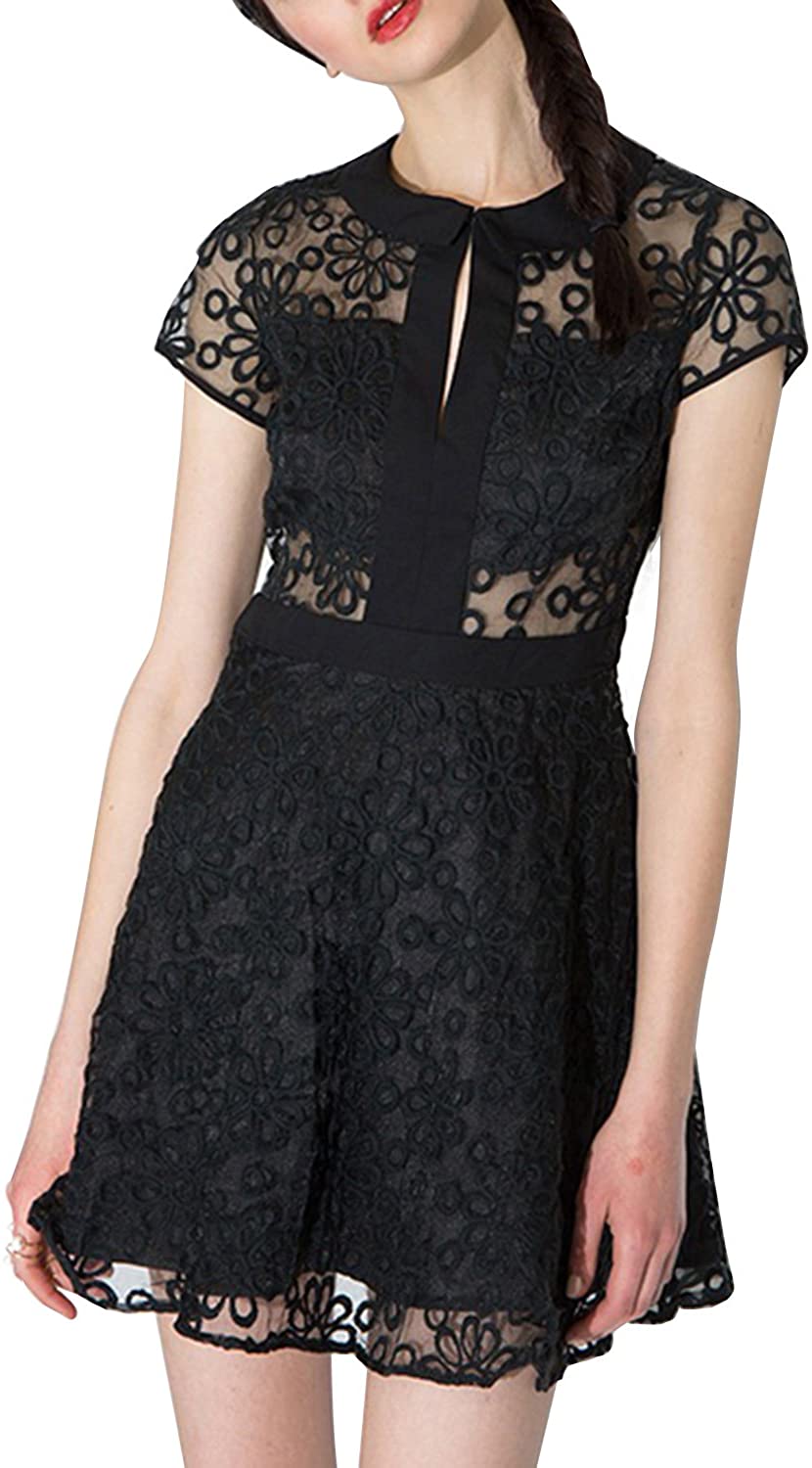 Price:$17.99    HaoDuoYi Womens Vintage Sheer Lace Hollow Out A-line Cocktail Party Mini Dress  Clothing