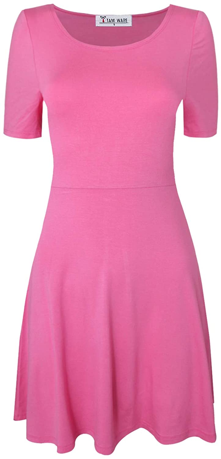 Price:$16.88 TAM WARE Women's Classic Slim Fit Short Sleeve Scoop Neck Flare Mini Dress at Amazon Women’s Clothing store