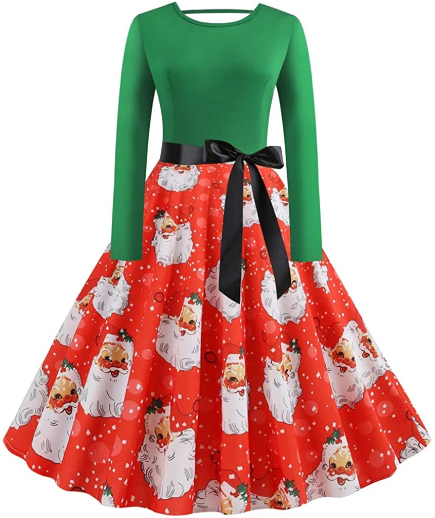 Price:$3.96    Womens Christmas Cocktail Dress Vintage 1950s Retro Rockabilly A Line Tulle Swing Party Xmas Midi Dress  Clothing