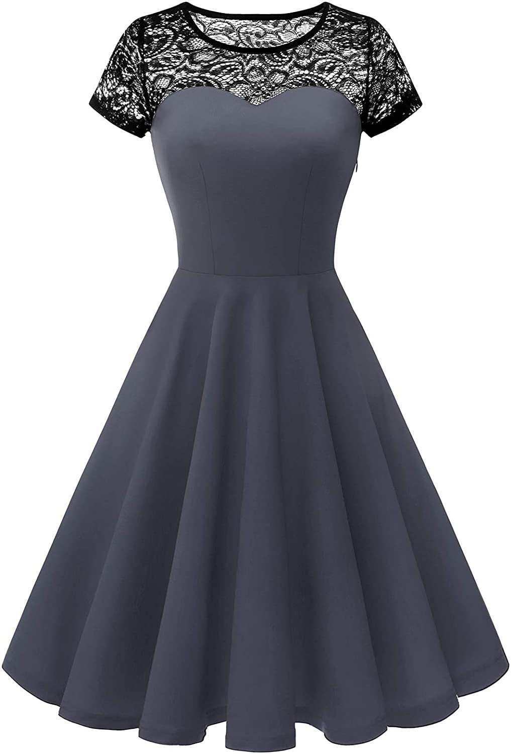 Price:$19.99    Yoyaker Women's 1950s Audrey Hepburn Rockabilly Vintage Dress Floral Lace Cocktail Swing Stretchy Dress Grey M  Clothing