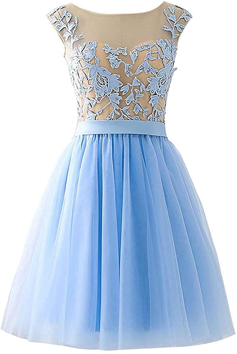 Price:$24.99    MARSEN Lace Tulle Prom Dresses Short Beaded Appliques A-Line Bridesmaid Gowns for Women  Clothing