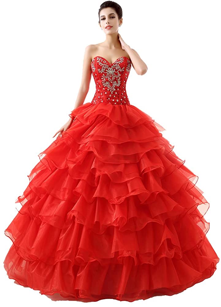 Price:$79.99 Engerla Sweetheart Beading Rhinestone Floor-Length Ball Gown Quinceanera Dress at Amazon Women’s Clothing store