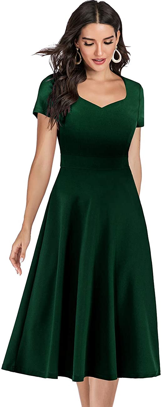 Price:$15.99    Bridesmay Women's V-Neck Vintage Tea Dress Prom Party Swing Cocktail Bridesmaid Midi Dress  Clothing