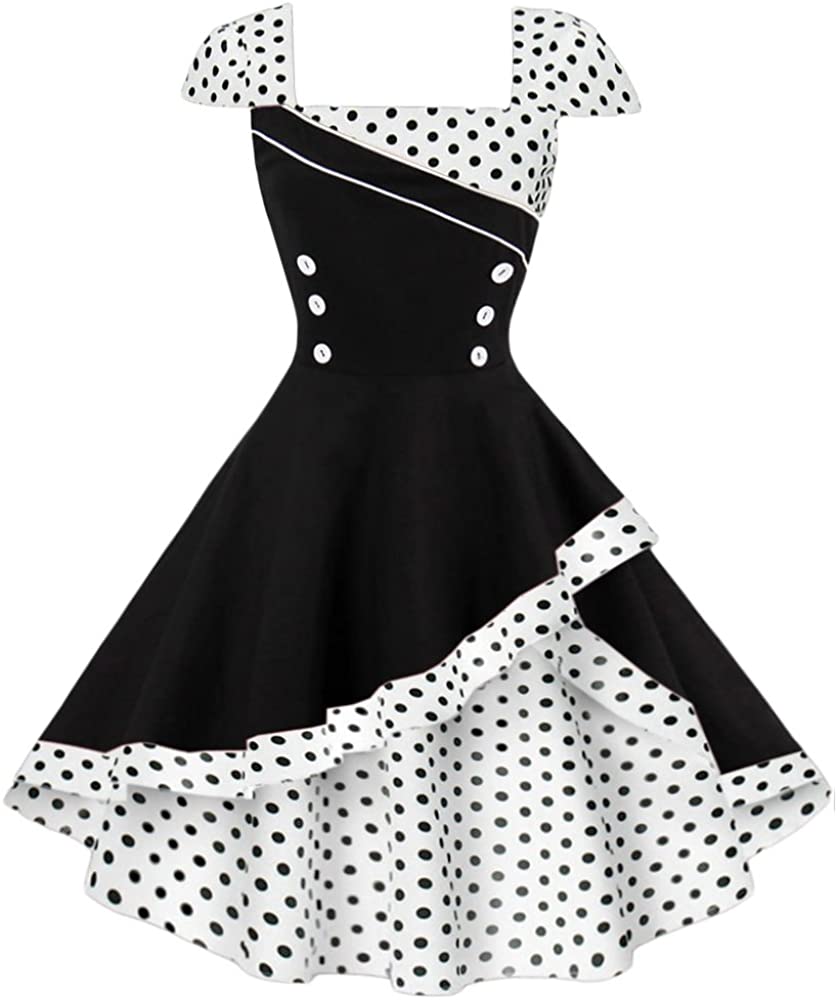 Price:$13.30    LaceLady Women 50's Vintage Tea Dress Prom Swing Cocktail Party Dress with Belt Polka Dot Dress  Clothing