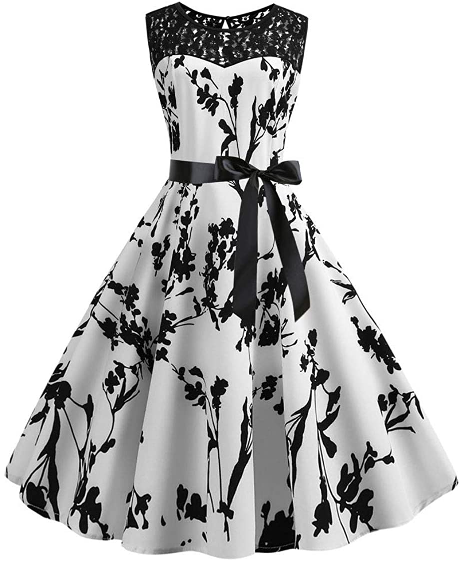 Price:$11.99 Nihsatin Vintage Polka Dot Retro Audrey Hepburn Style Pinup 1950s Prom Cocktail Dress for Women at Amazon Women’s Clothing store