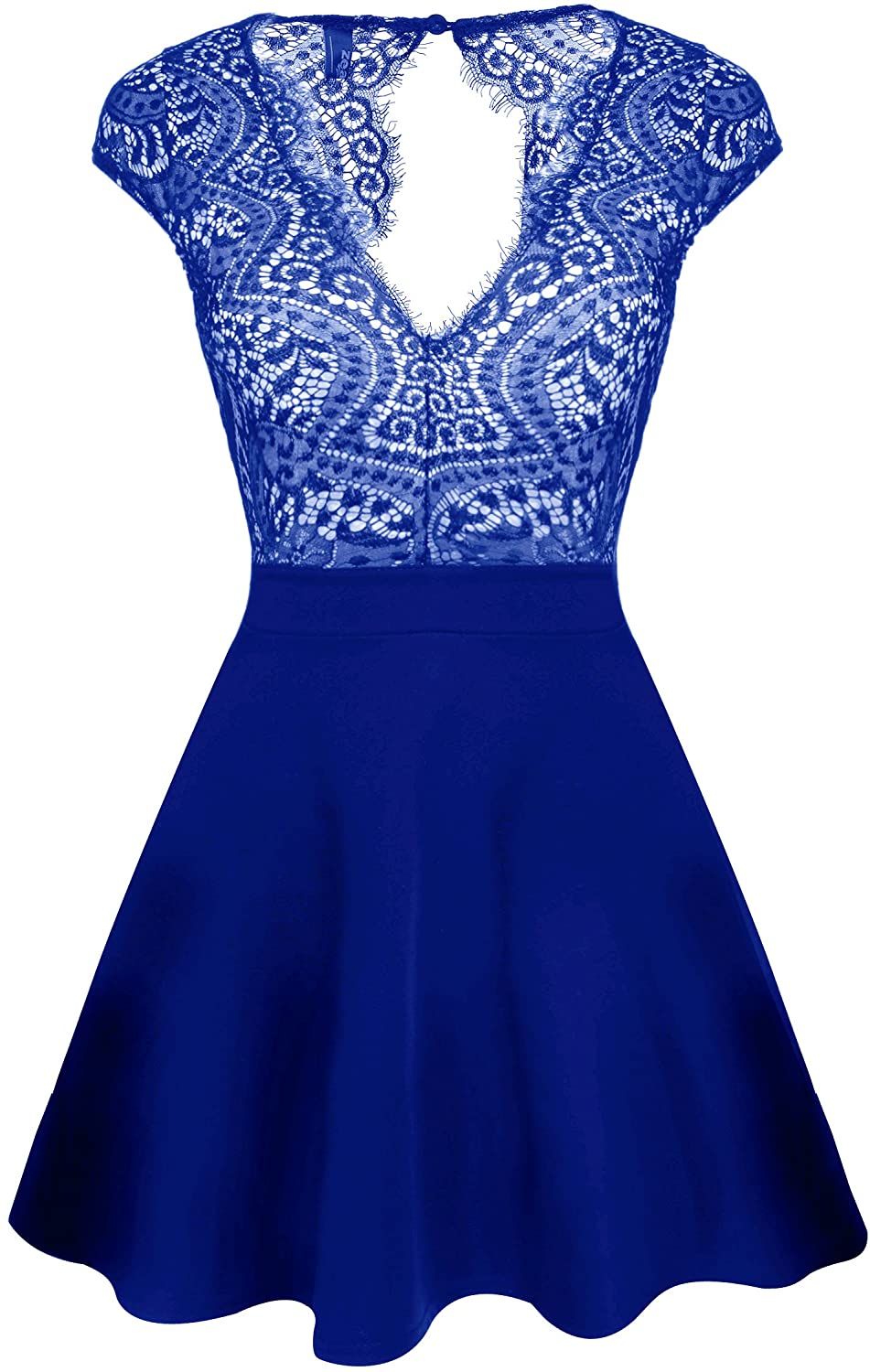 Price:$29.99    Zeagoo Women's V Neck Lace Floral Open Back Skater Cocktail Wedding Party Dress  Clothing