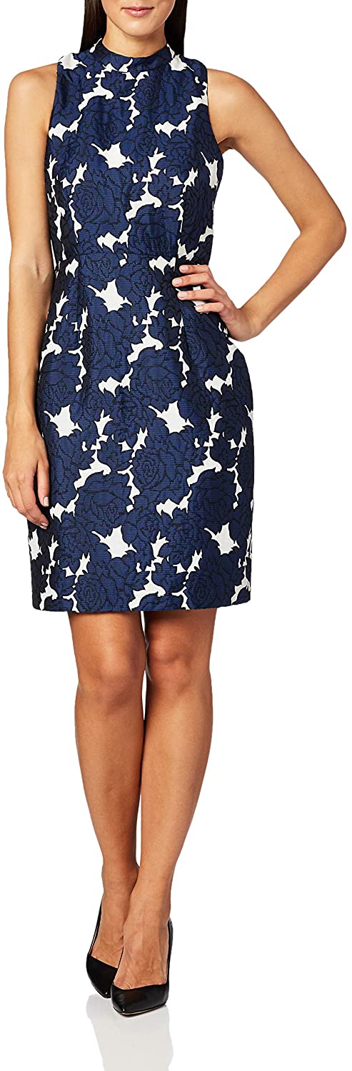 Price:$53.90    Lark & Ro Women's Sleeveless Mockneck Jacquard Dress, Blue Floral, X-Large  Clothing