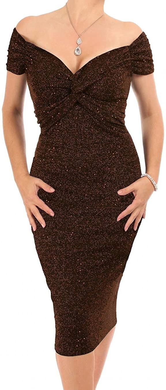 Price:$99.99    Women's Bronze Sparkle Bardot Dress - US Size 6  Clothing