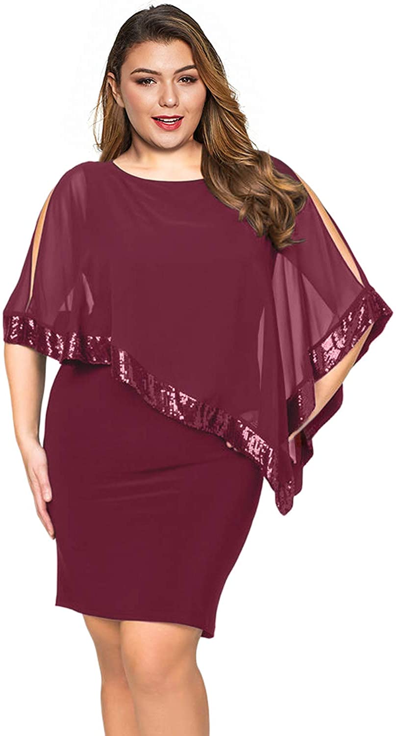 Price:$33.99    LALAGEN Womens Sequins Cape Overlay Plus Size Bodycon Party Cocktail Pencil Dress 1X-4X  Clothing