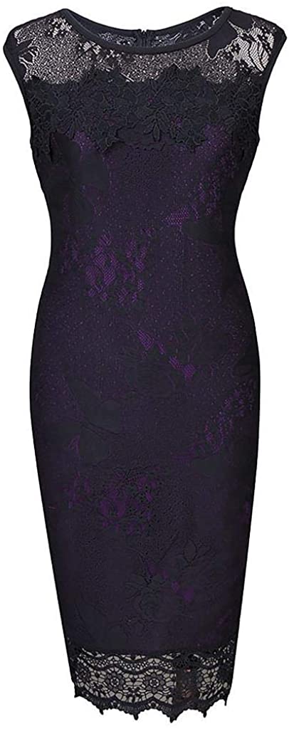 Price:$9.99    Women's Sleeveless Retro Flare Lace Crew Neck Knee Length Evening Maxi Dress  Clothing