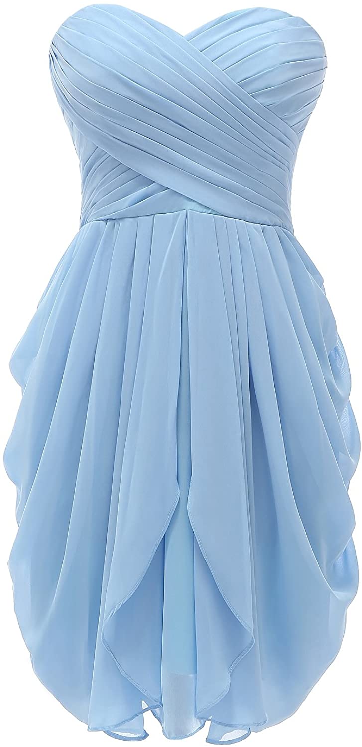 Price:$29.90    Kiss Dress Women's Bridesmaid Dresses Short Strapless Sweetheart Chiffon Prom Gowns  Clothing