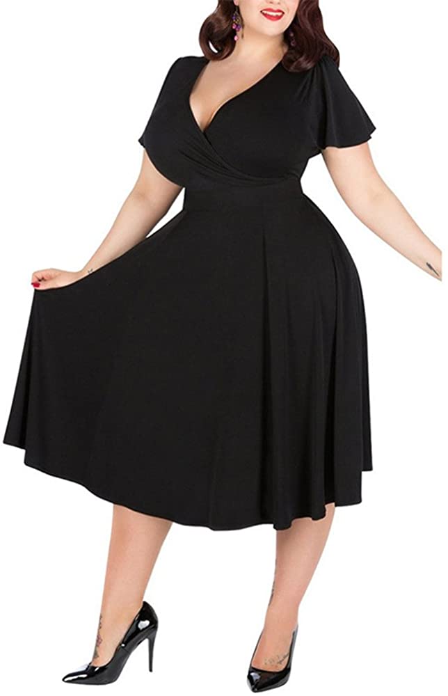 Price:$35.89 zhbotaolang Women's V-Neck Party Dress Oversize Stretchy Cocktail Gown at Amazon Women’s Clothing store