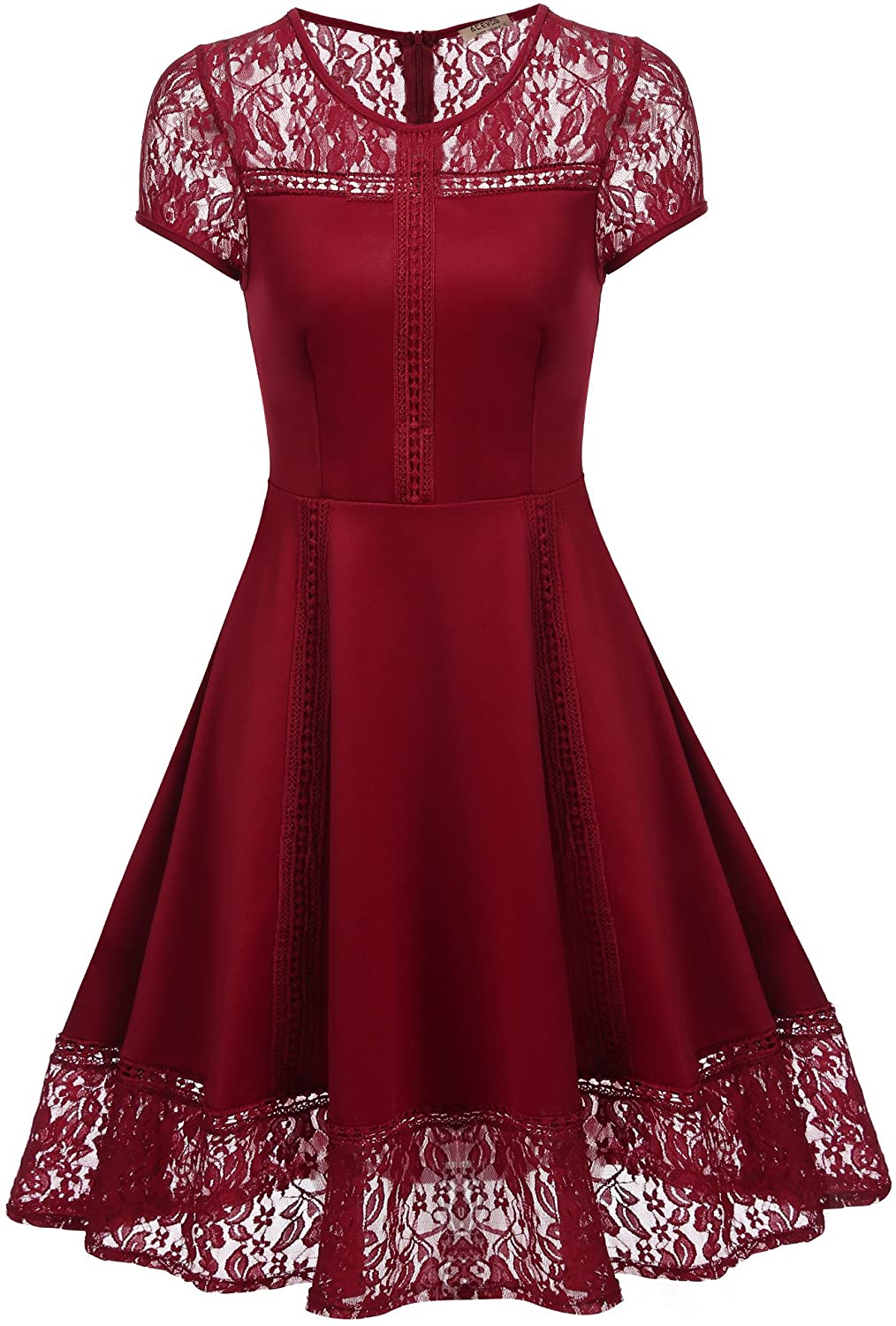 Price:$18.99    ACEVOG Women's Vintage 1950s Lace Floral Cap Sleeve Retro Swing Dresses  Clothing