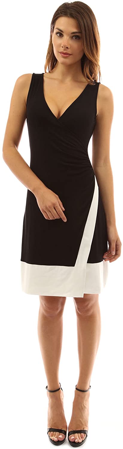 Price:$25.34    PattyBoutik Women Block Color V Neck Faux Wrap Dress  Clothing