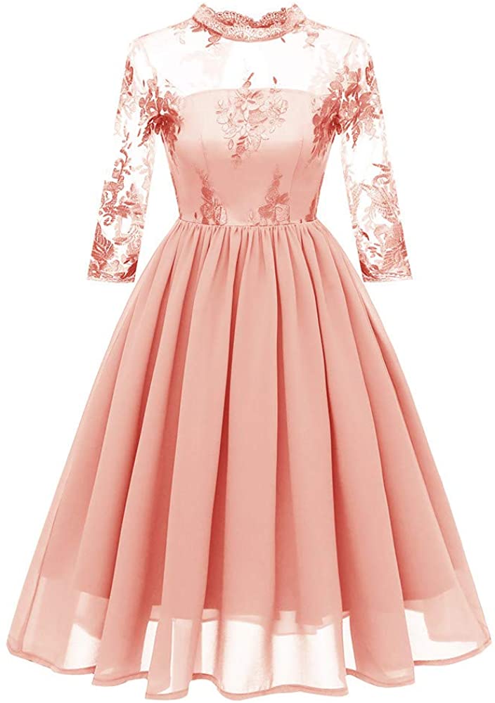 Price:$20.99    Wintialy Dress Wintialy Women Lace Cocktail O-Neck Party Aline Swing Dress  Clothing