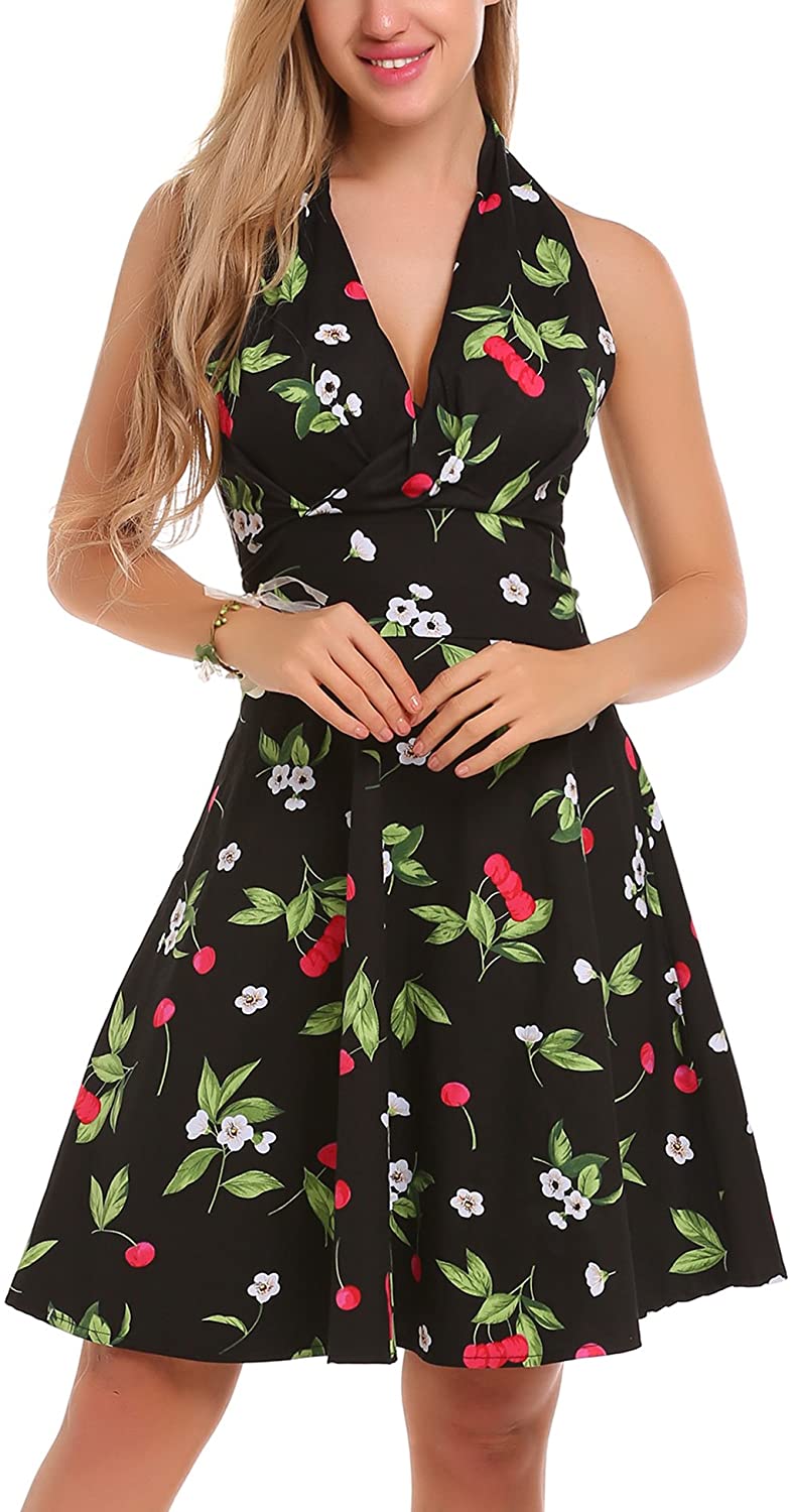 Price:$14.99 ACEVOG Women's Casual Floral Print Bell Sleeve Fit and Flare Dress at Amazon Women’s Clothing store