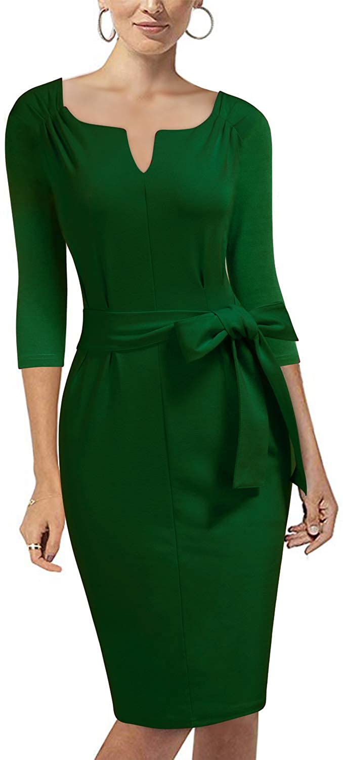 Price:$9.99 REPHYLLIS Women's Short Sleeve Bowknot Church Wear to Work Cocktail Pencil Dress at Amazon Women’s Clothing store