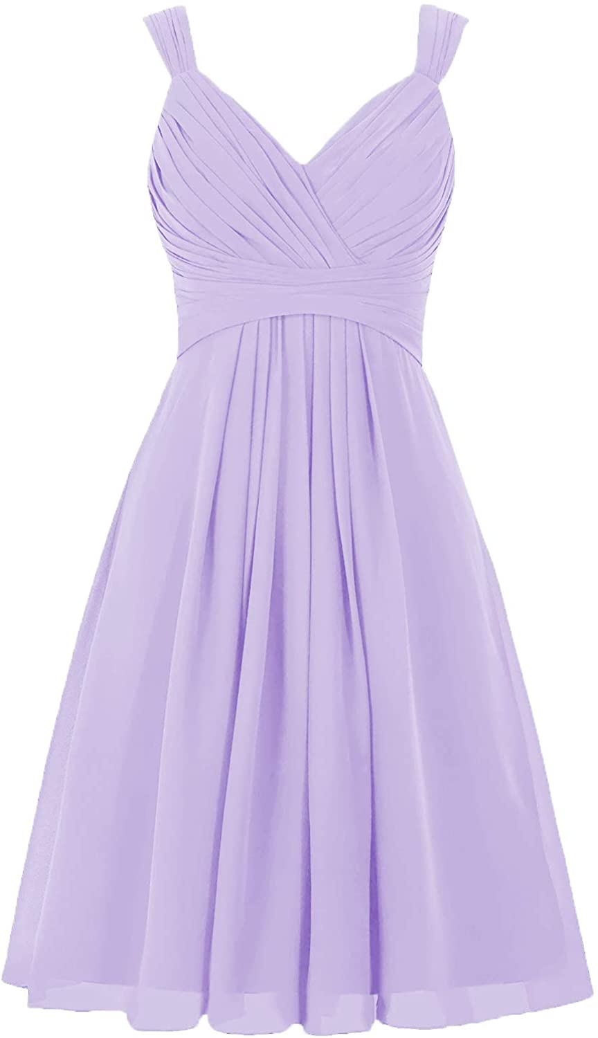 Price:$54.99    Lilac Short Wedding Bridesmaid Dresses Knee Length V-Neck A Line Chiffon Cocktail Party Dress for Women  Clothing