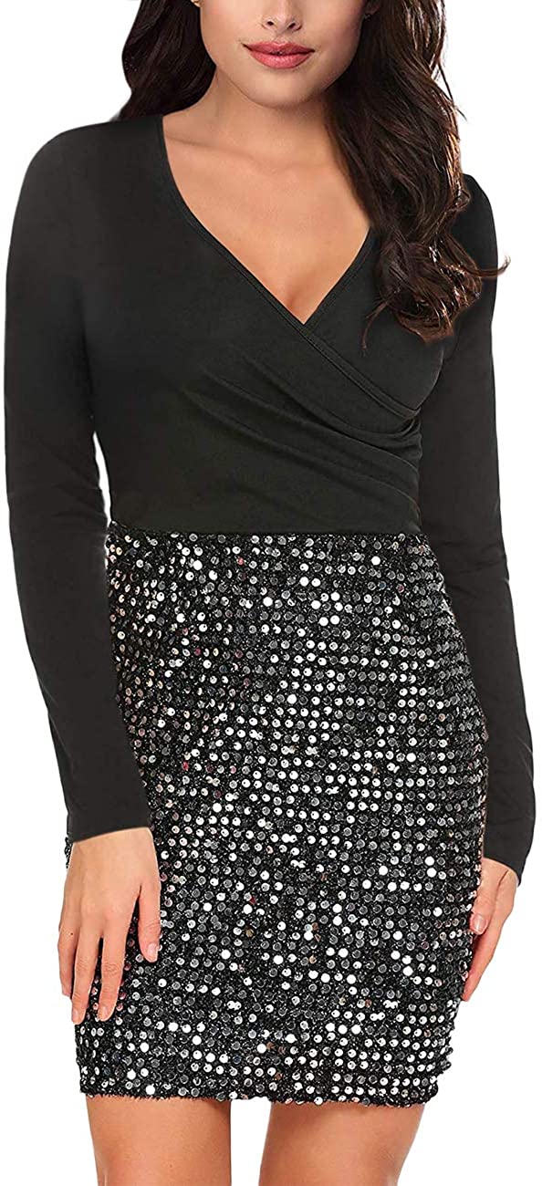 Price:$23.99    MARI CIAS Women's Long Sleeve Sequin Dress V-Neck Bodycon Sparkly Party Dresses  Clothing