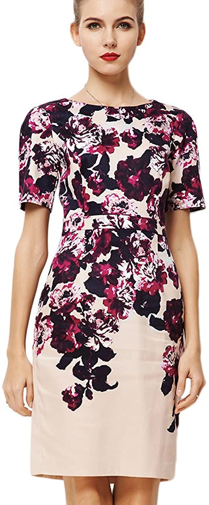 Price:$30.99    Yacun Women's Floral Printed Short Sleeve Office Sheath Dress  Clothing