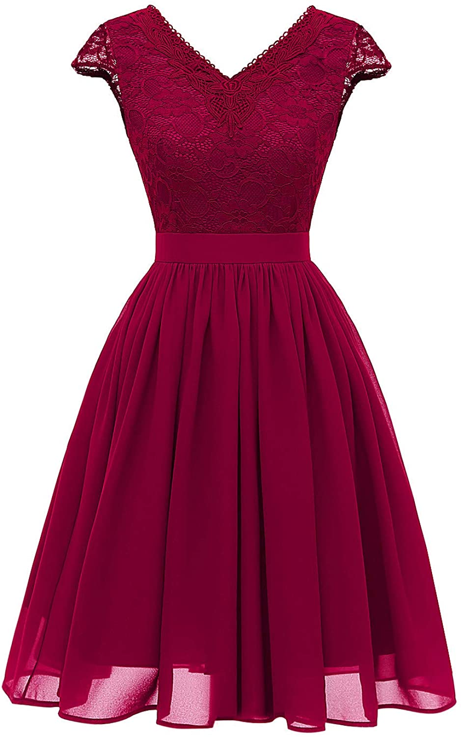 Price:$39.90    Women's Lace Midi Dress Cap Sleeves Skirt V Neck Chiffon Homecoming Dresses  Clothing