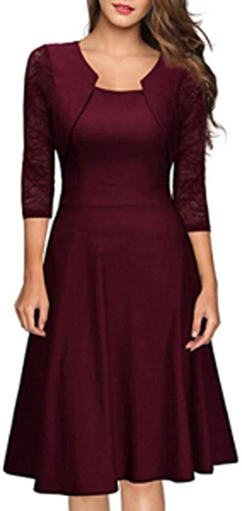 Price:$11.98    Remikstyt Womens Cocktail Dresses Plus Size Vintage 1/2 Sleeve Lace Pleated A-line Party Dress  Clothing