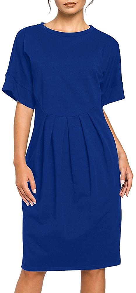 Price:$22.11 Ybenlow Womens Short Sleeve Bodycon Pleated Knee Length Business Midi Dresses at Amazon Women’s Clothing store