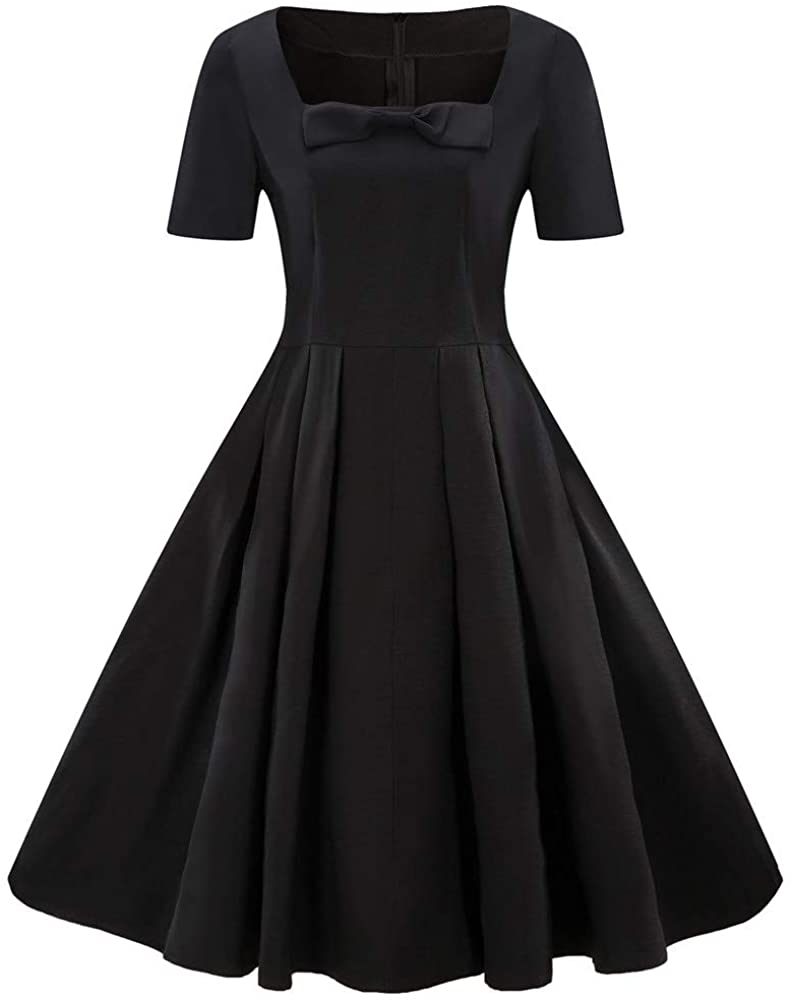 Price:$16.49 Xturfuo Women's Plus Size Vintage Solid Color Cocktail Evening Party Dress Elegant Short Sleeve Bridesmaid Dress at Amazon Women’s Clothing store