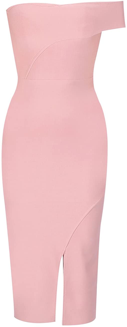 Price:$19.99    UONBOX Women's Rayon Off The Shoulder Front Split Midi Bodycon Bandage Party Dress  Clothing