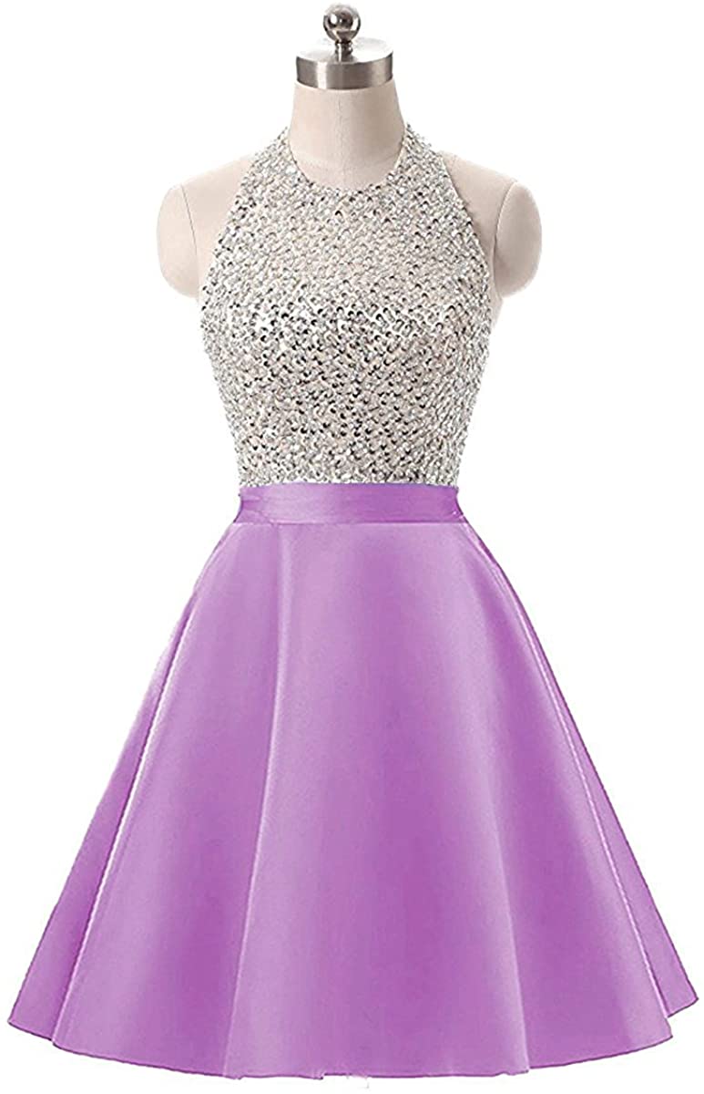 Price:$29.90    MEILISAY Meilishuo Women's Sparkly Beading Homecoming Dresses Halter Neck Sequined Prom Ball Gown Short LF140  Clothing