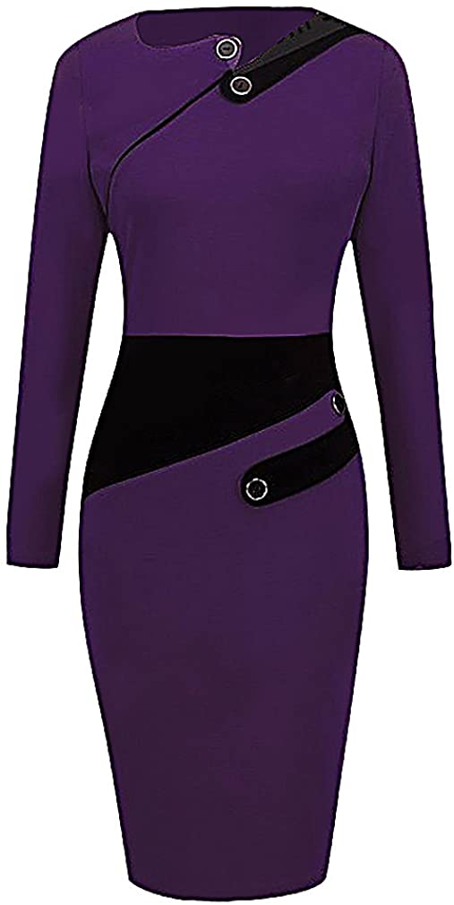 Price:$28.99    US&R, Women's Stylish Button Appliques Curved Shape Inserts Midi Pencil Dress  Clothing