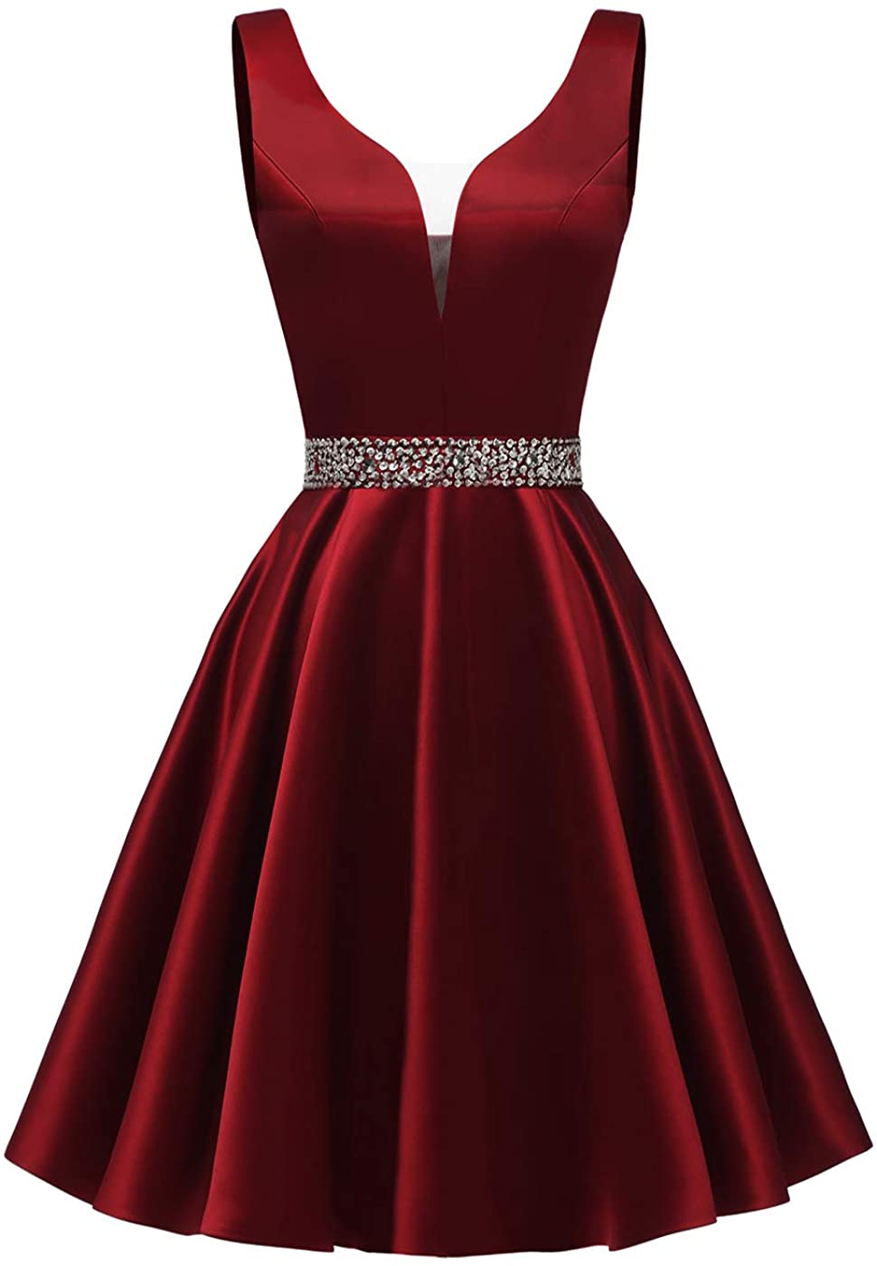 Price:$74.99    Yexinbridal Short Satin Prom Dress V-Neck Glitter Homecoming Party Evening Gowns Burgundy 10  Clothing
