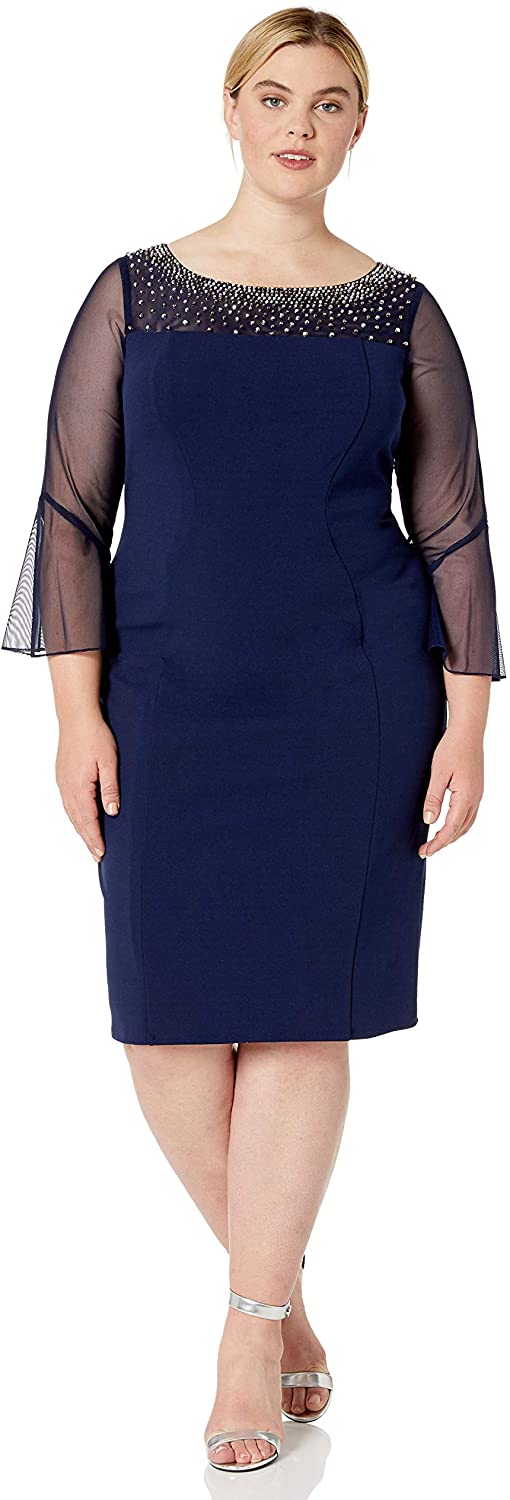 Price:$69.97 Alex Evenings Women's Plus Size Short Shift Dress with Embellished Illusion Detail at Amazon Women’s Clothing store