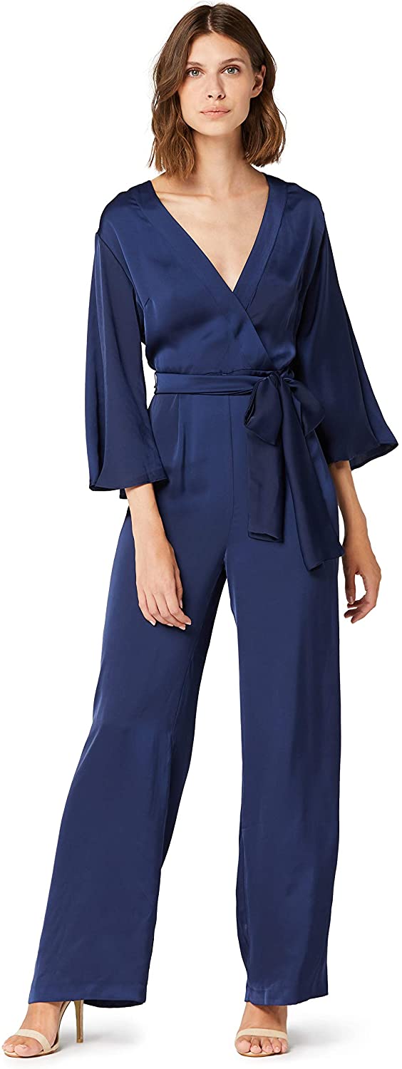 Price:$37.46    Amazon Brand - Truth & Fable Women's Tie Waist Evening Jumpsuit  Clothing
