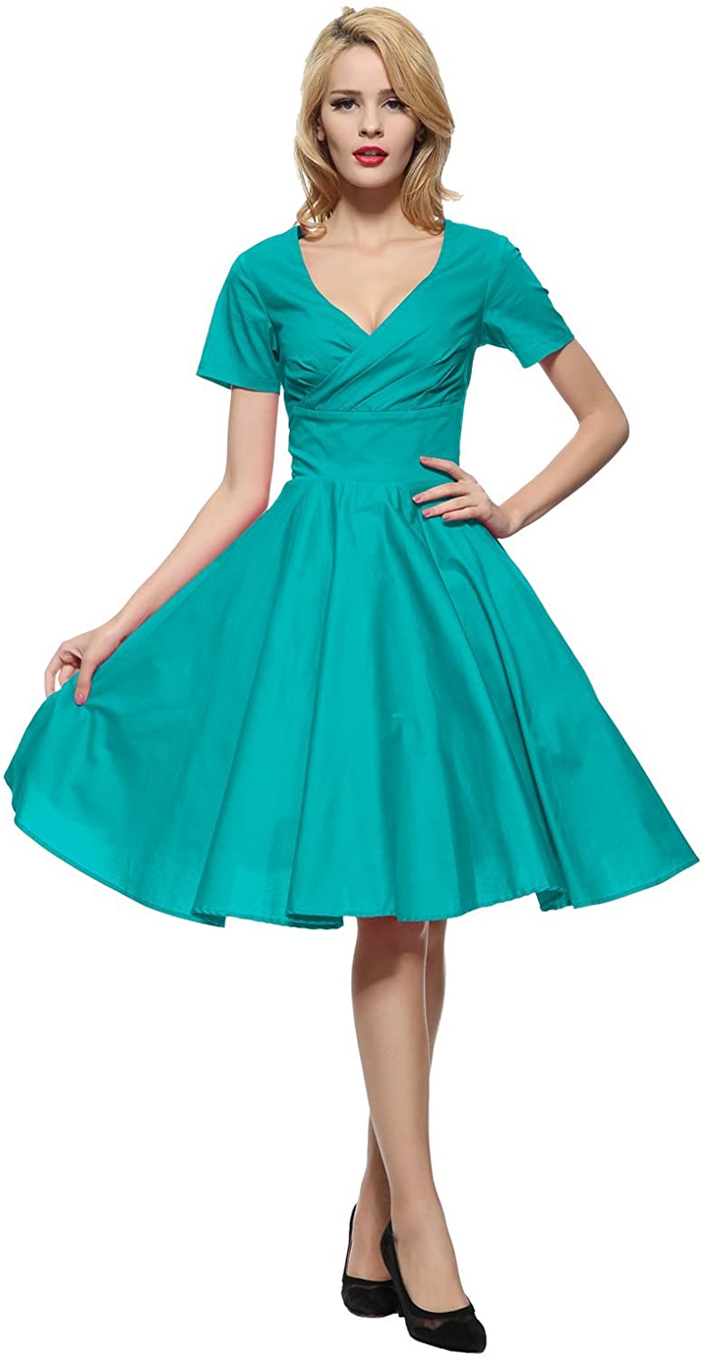 Price:$39.99    Maggie Tang 50s 60s Vintage Cocktail Swing Rockabilly Short Sleeve Party Dress  Clothing