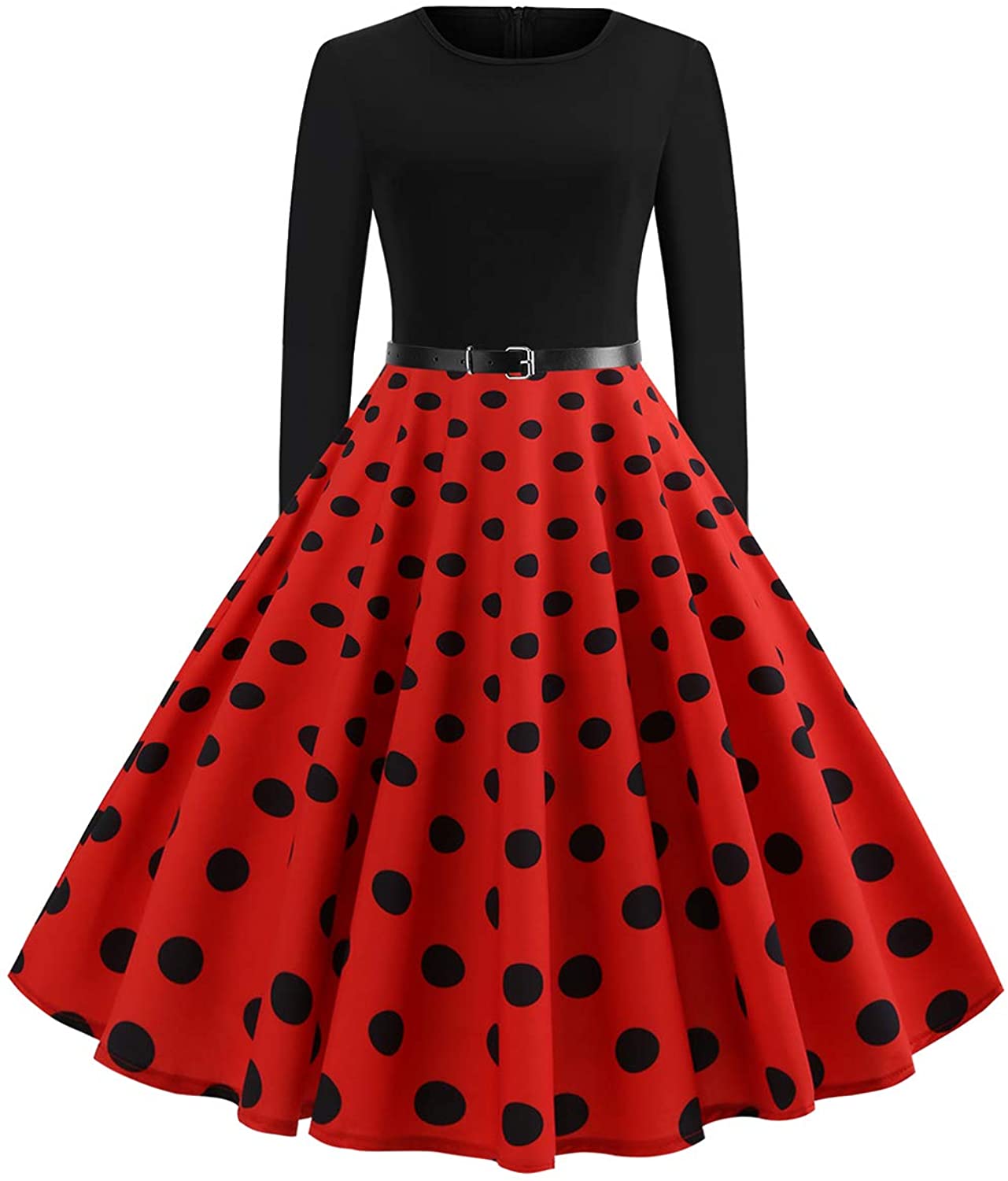 Price:$23.99    MisShow Women's Long Sleeve Polka Dots Vintage Rockabilly Swing Party Dresses  Clothing