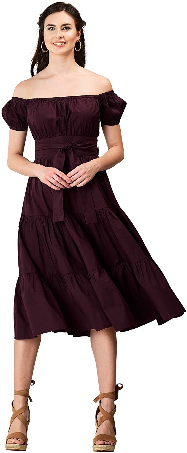 Price:$69.95    eShakti FX Ruched Tier Cotton poplin Dress - Customizable Neckline, Sleeve & Length  Clothing