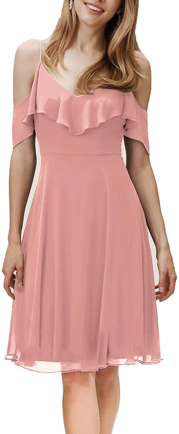 Price:$39.99    SUJAN Women's Chiffon Bridesmaids Dress with Flounced Neckline  Clothing