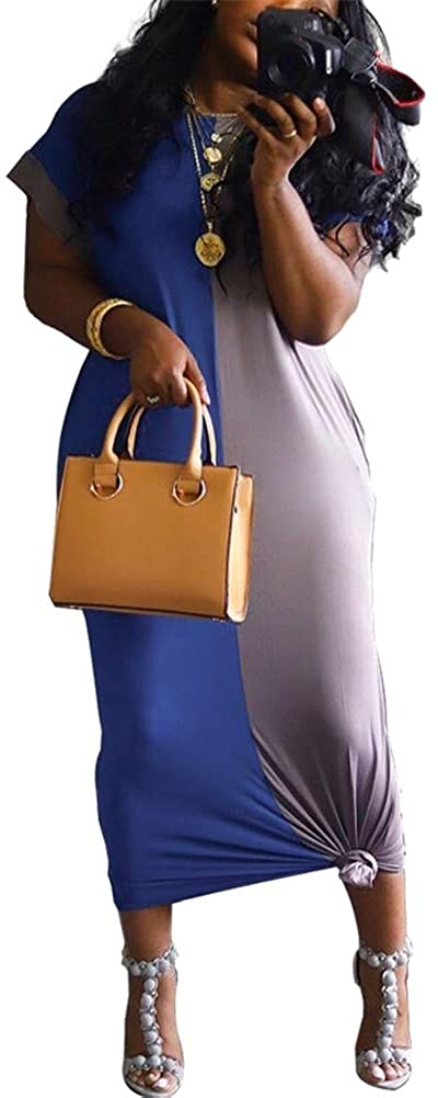 Price:$14.99 Women Casual Cold Shoulder Color Block Short Sleeve Loose Maxi Long Dress at Amazon Women’s Clothing store