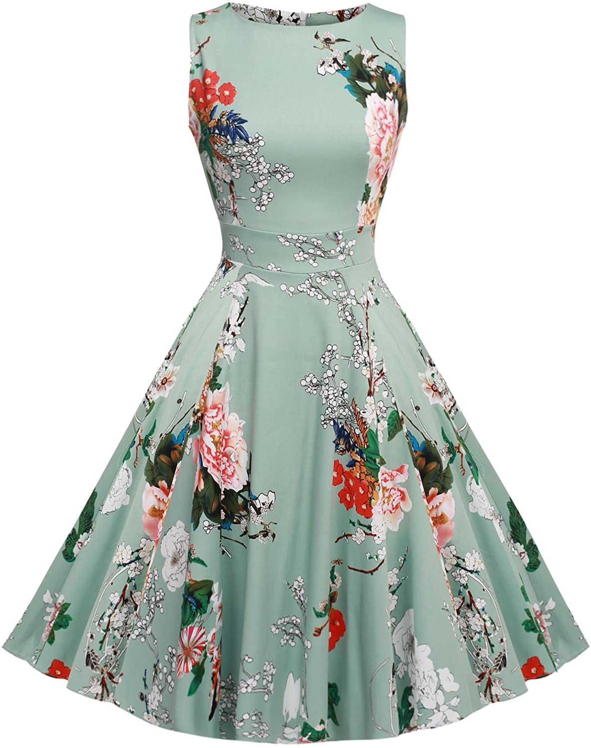 Price:$25.99 ACEVOG Women's Retro V-Neck Sleeveless Floral 1950'S Vintage Party Dress at Amazon Women’s Clothing store
